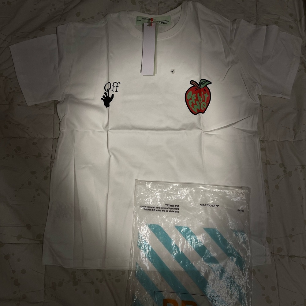 Off-White White Short Sleeve Tee with Decorative Patches